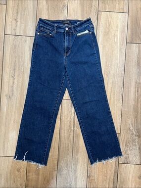 Judy Blue Dark Indigo Straight-Leg Raw Hem Jeans